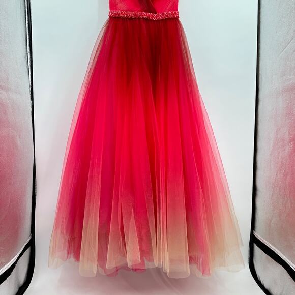 Mac Duggal 20378 Beaded Belt Red Ombre Tulle Dress Size 8 NWT - Picture 7 of 13